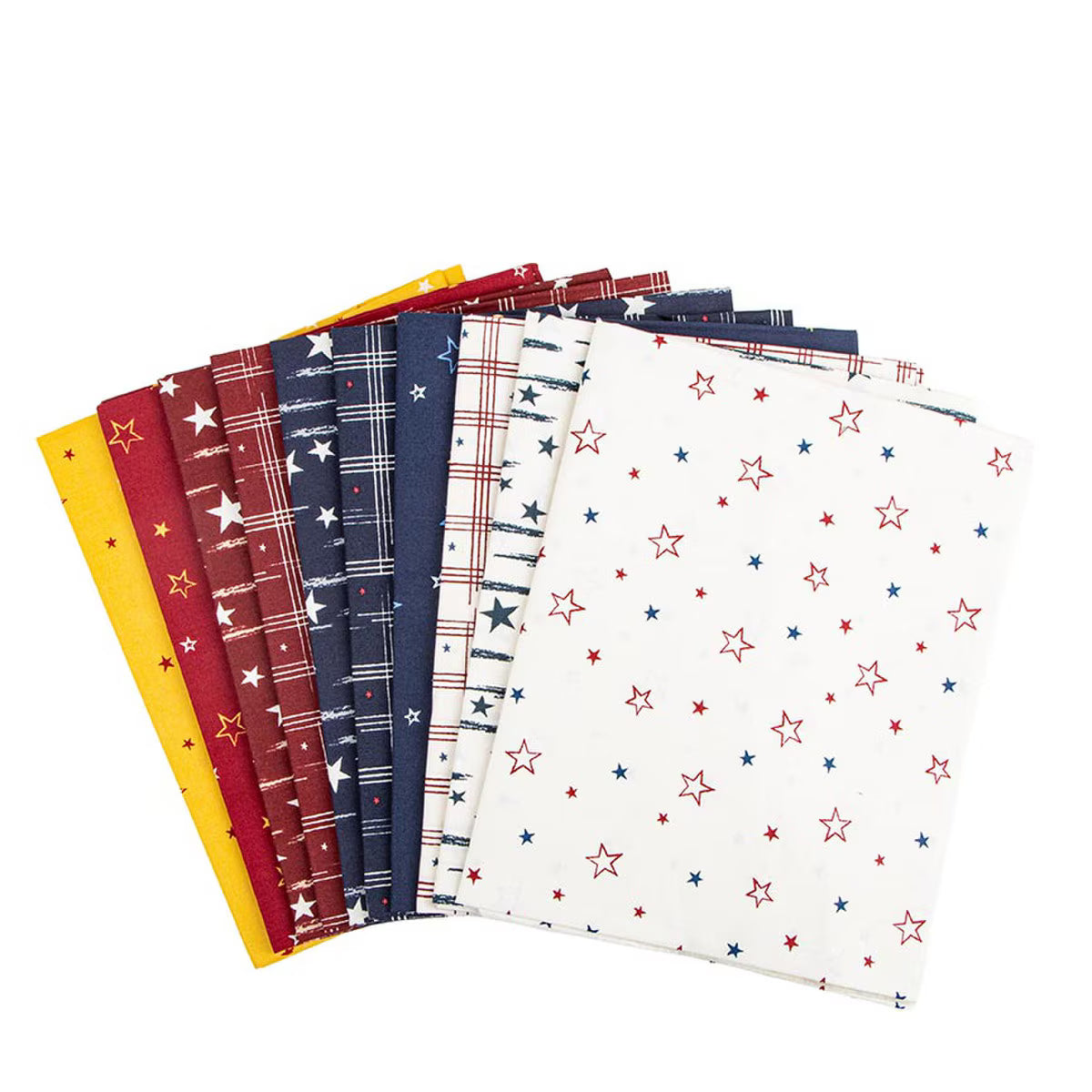 Set of fabric swatches with various patterns on a white background
