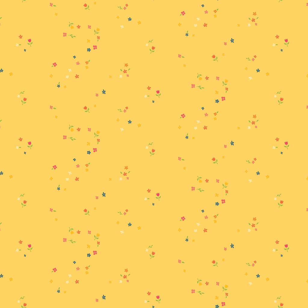 Yellow background with small colorful flowers