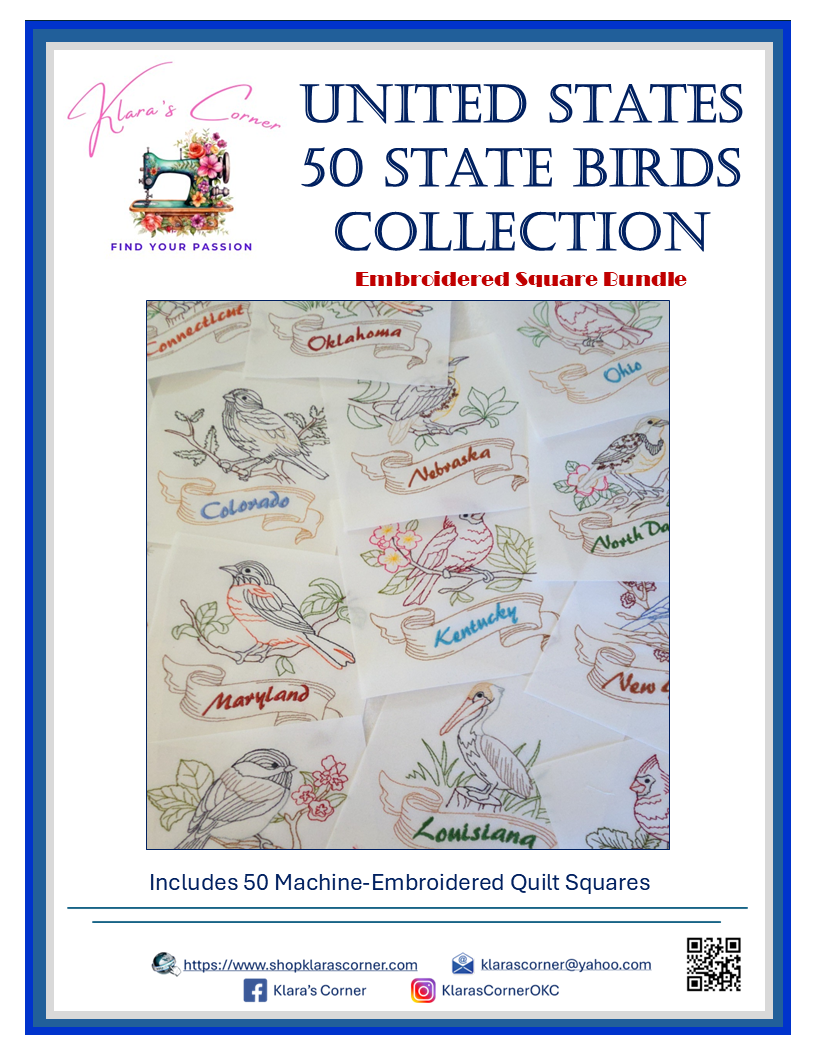 50 State Birds Embroidered Block Bundle