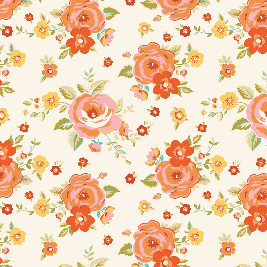 Floral pattern with pink and orange flowers on a white background