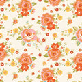 Floral pattern with pink and orange flowers on a white background