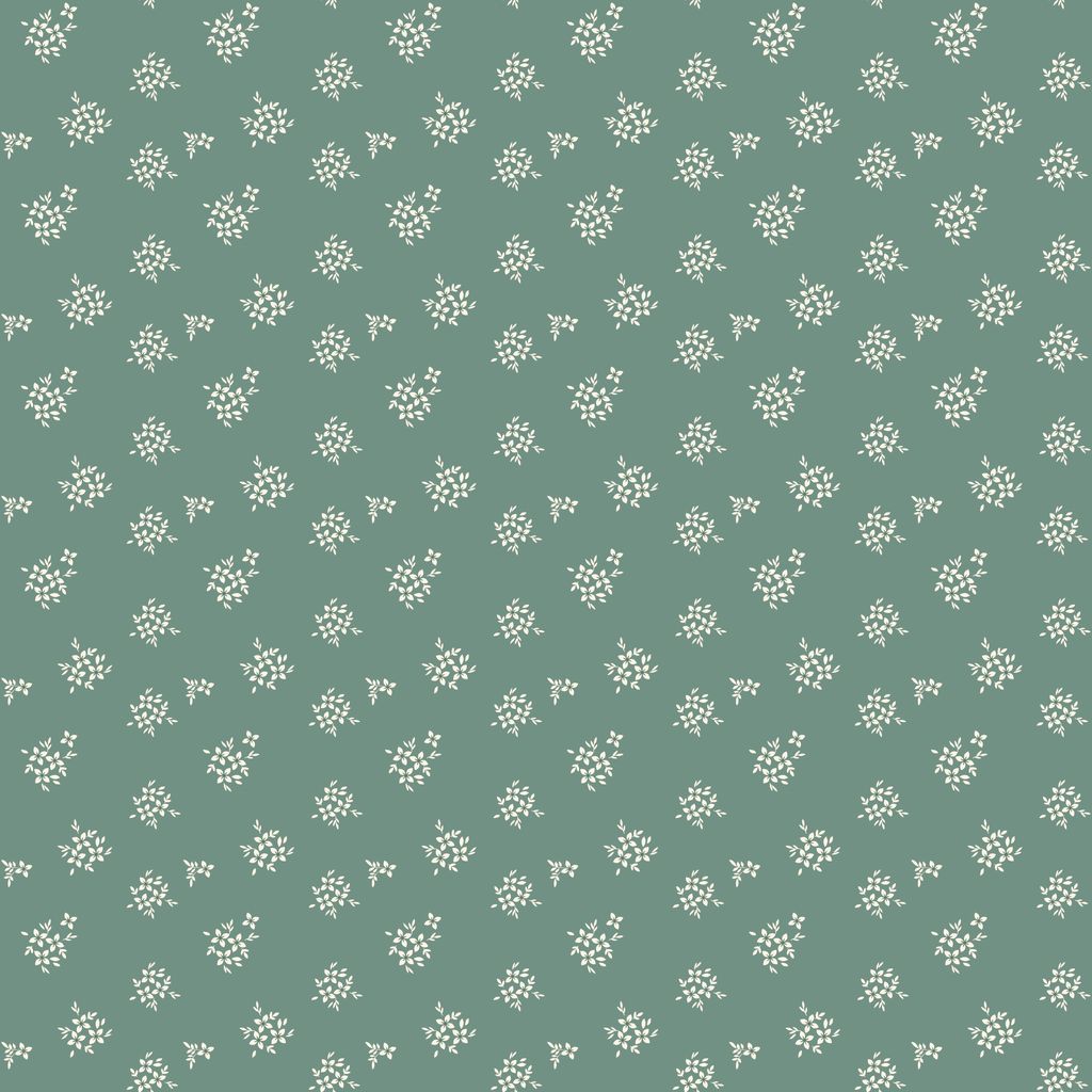 Green fabric with small white floral pattern