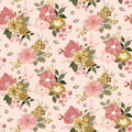 Floral pattern with pink and yellow flowers on a light pink background