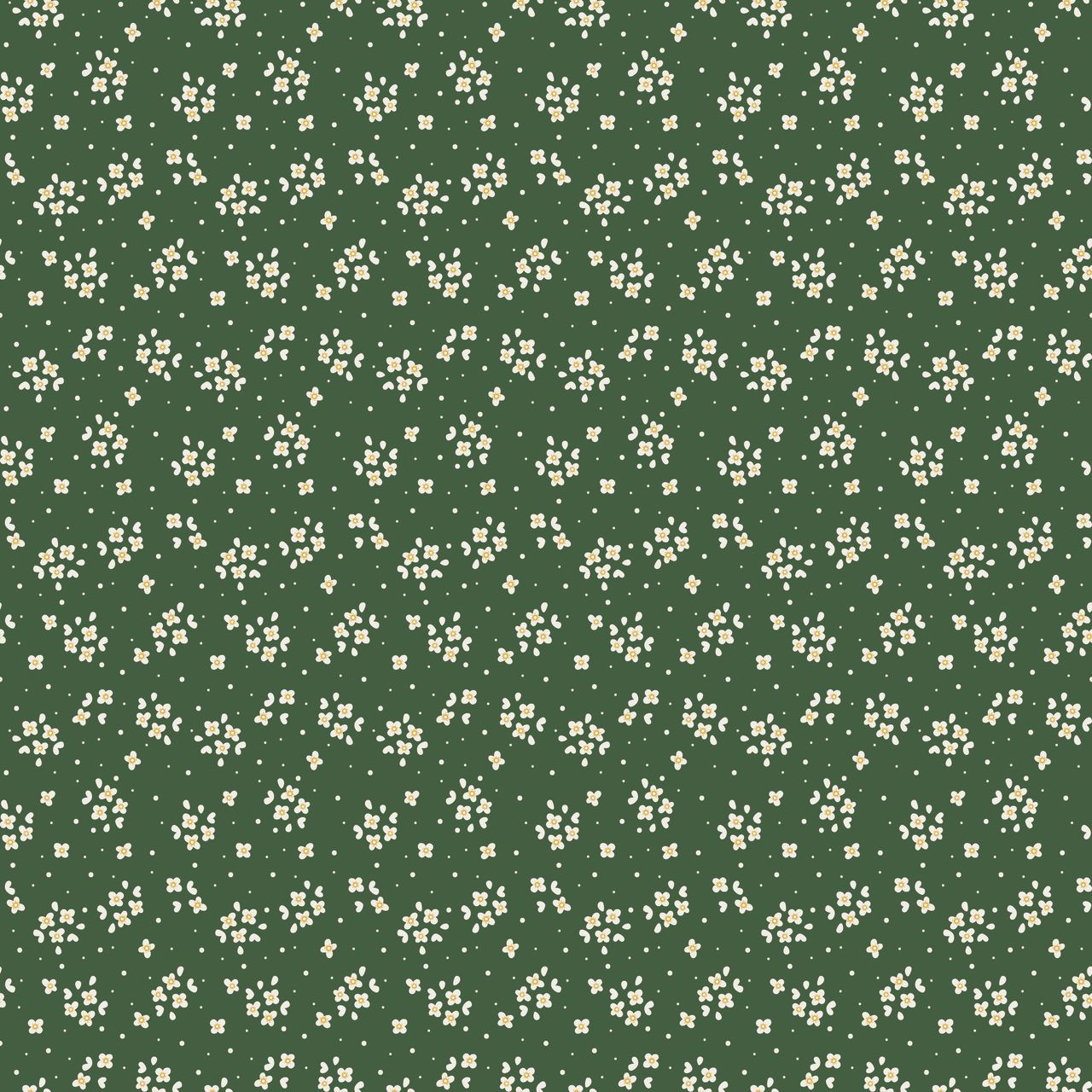 Green fabric with small white floral pattern