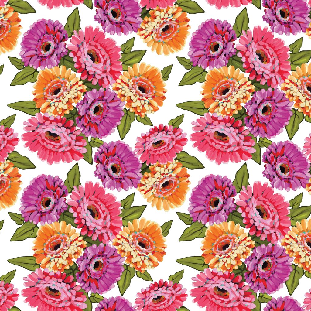 Pattern of colorful flowers on a white background