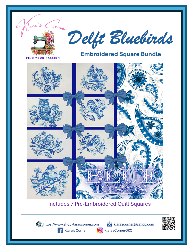Delft Bluebirds Machine Embroidered Bundle
