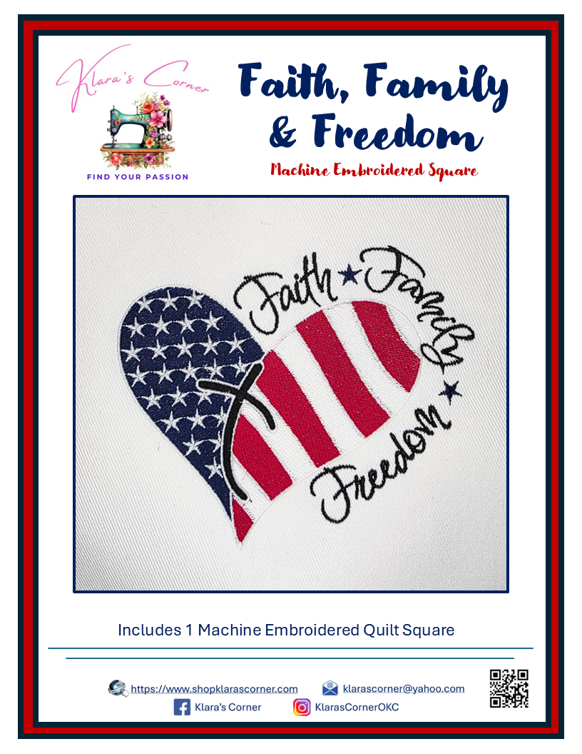 Faith, Family & Freedom Machine Embroidered Square