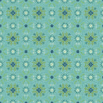 Patterned fabric with geometric design on a teal background