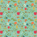 Pattern of colorful arrows and circles on a teal background