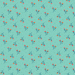 Teal patterned fabric with small floral designs