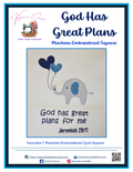 God Has Great Plans Machine Embroidered Square - Blue