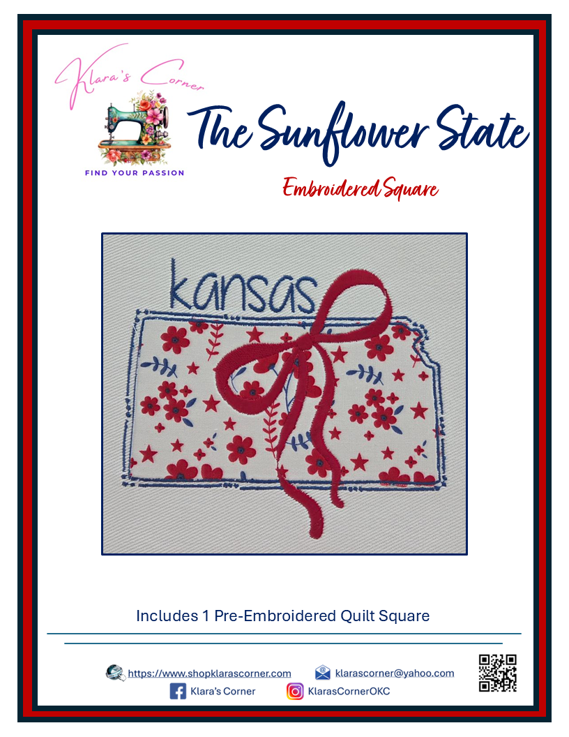 The Sunflower State - Kansas State Embroidered Applique