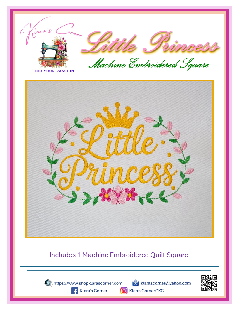 Little Princess Machine Embroidered Square