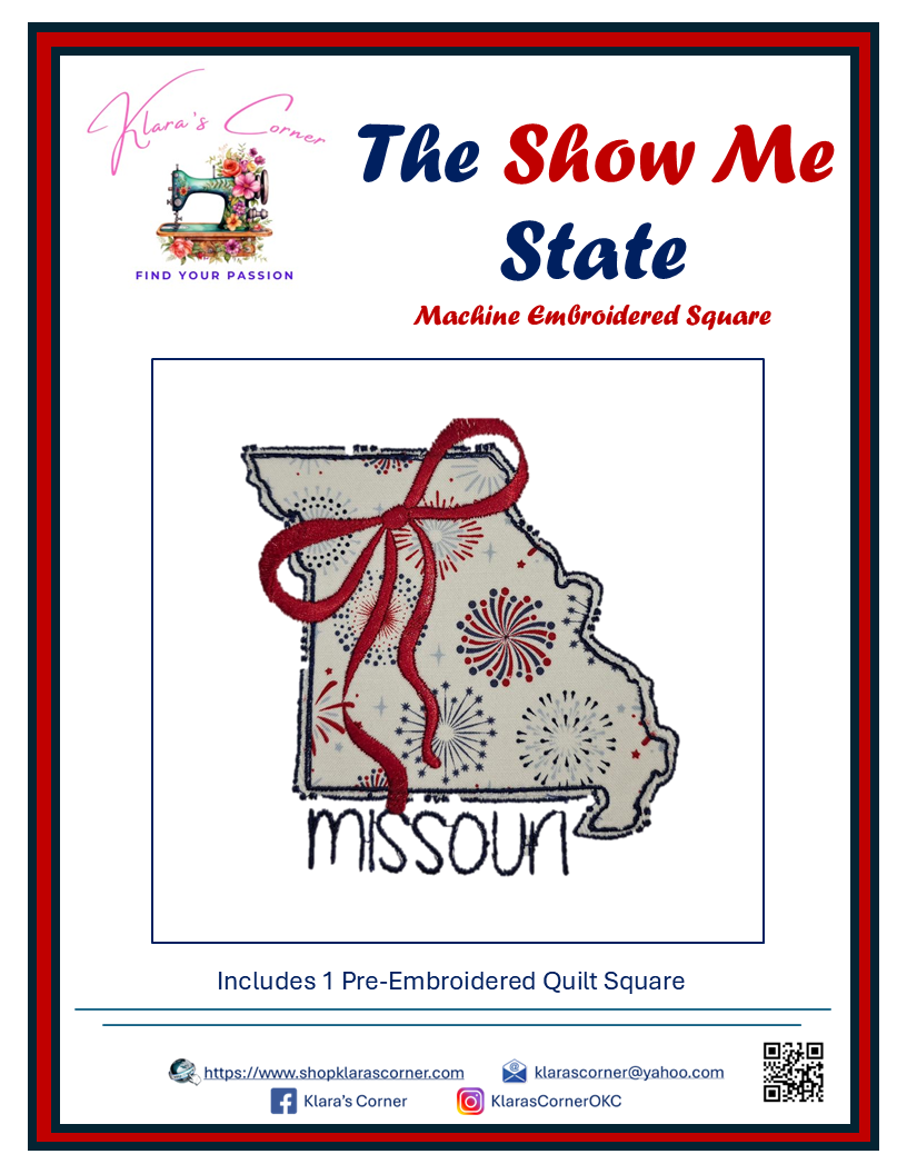 The Show Me State - Missouri State Machine Embroidered Applique