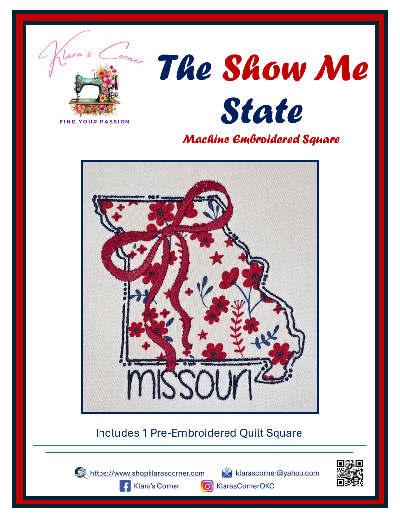 The Show Me State - Missouri State Machine Embroidered Applique