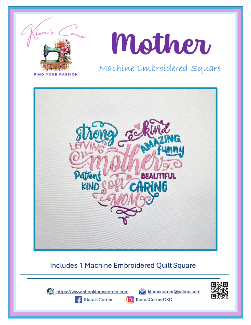"Mother" Machine Embroidered Square