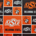 Pattern of Oklahoma State University logos on a fabric background