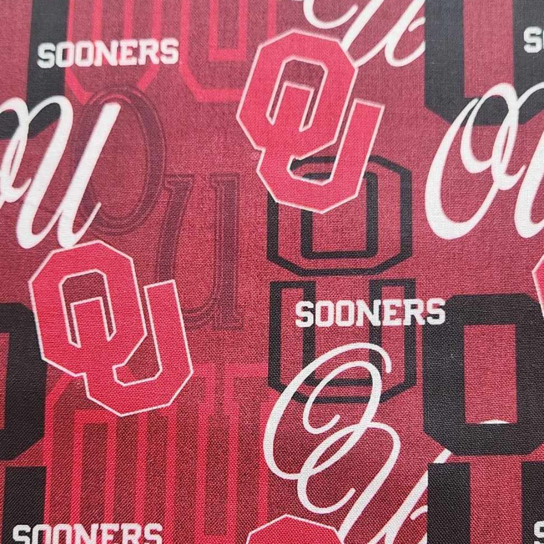 Pattern of 'OU' and 'Sooners' text on a red background
