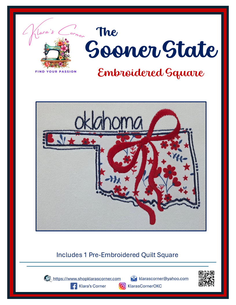 The Sooner State - State of Oklahoma Embroidered Applique