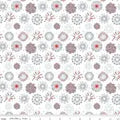 Floral pattern with red flowers on a light gray background