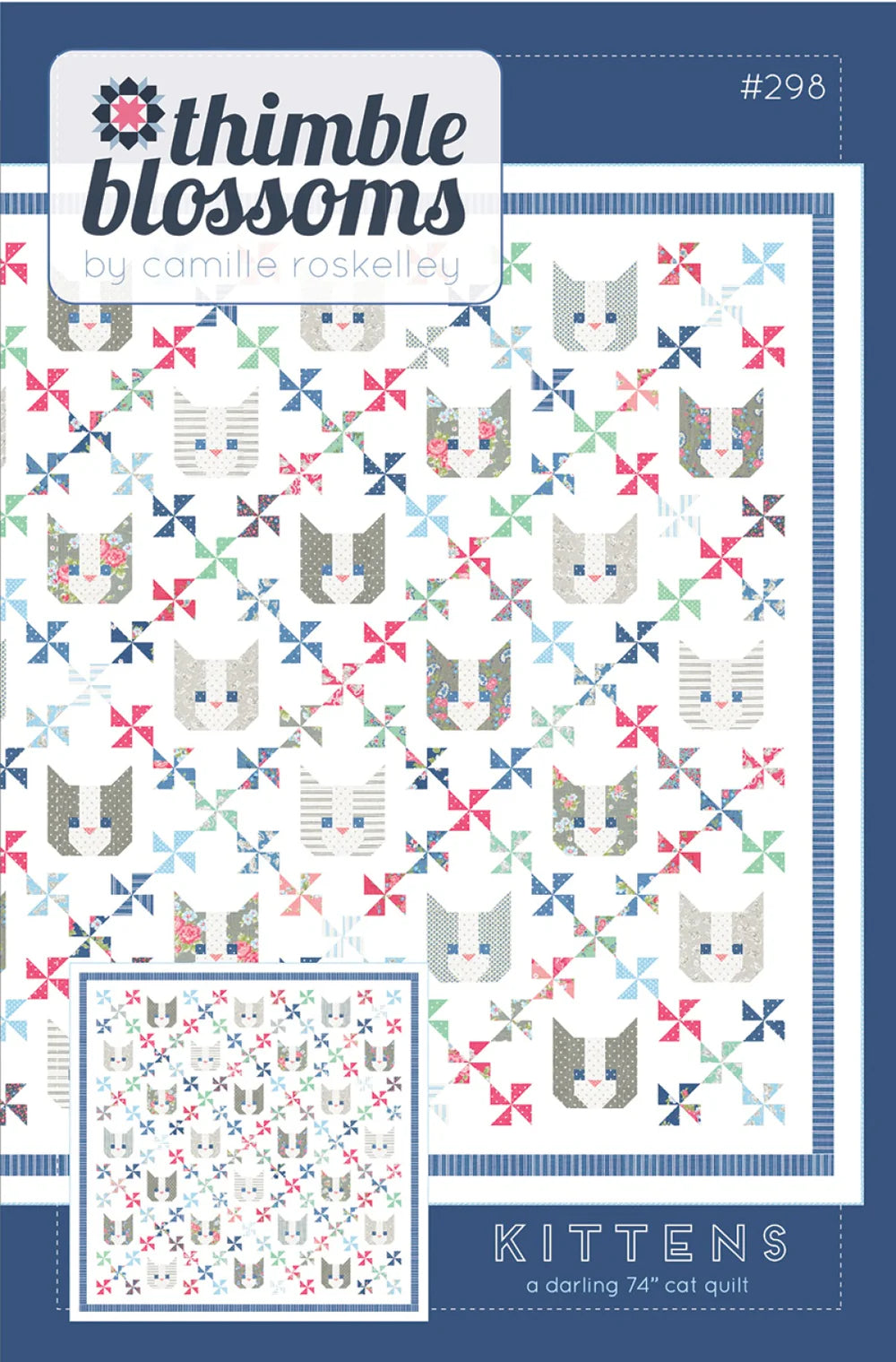 Quilt pattern cover for 'Kittens' by Thimble Blossoms with cat and windmill design.