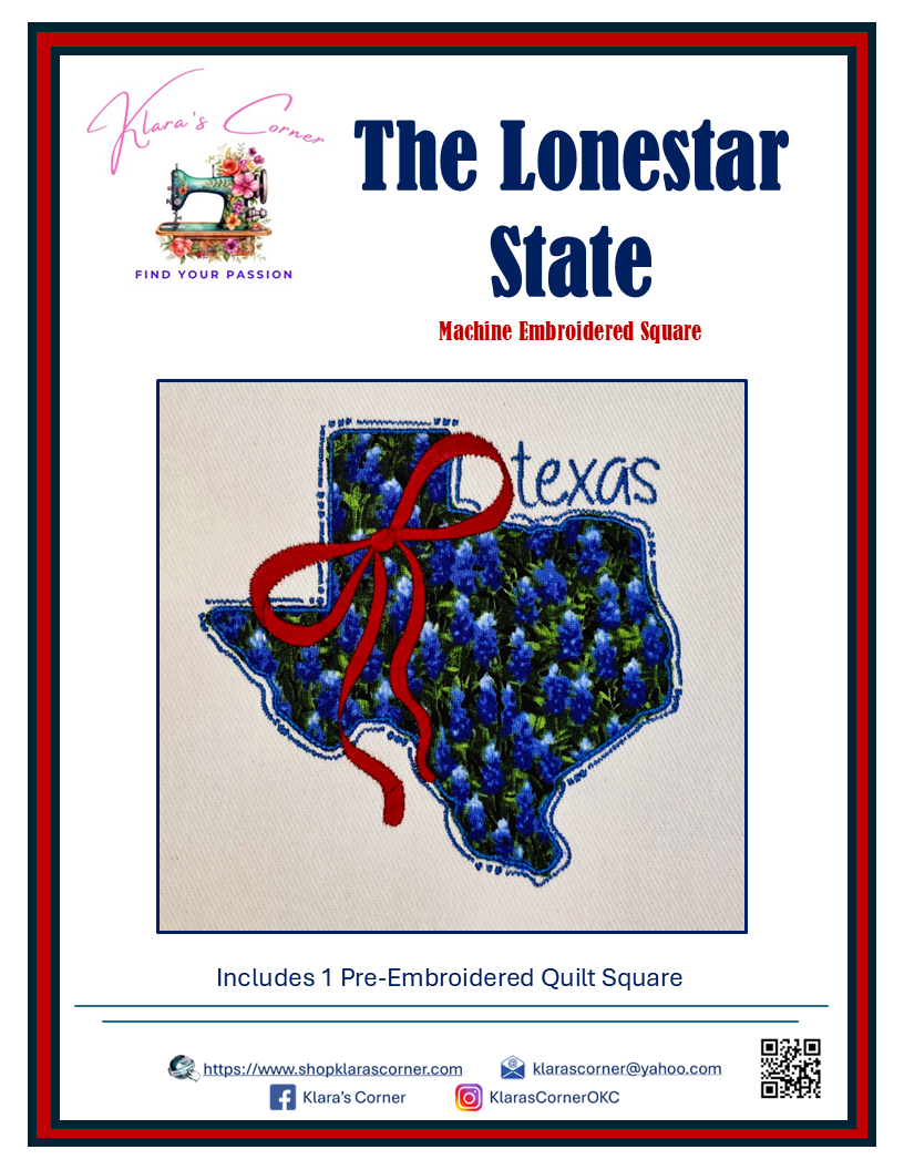The Lonestar State - Texas State Embroidered Applique