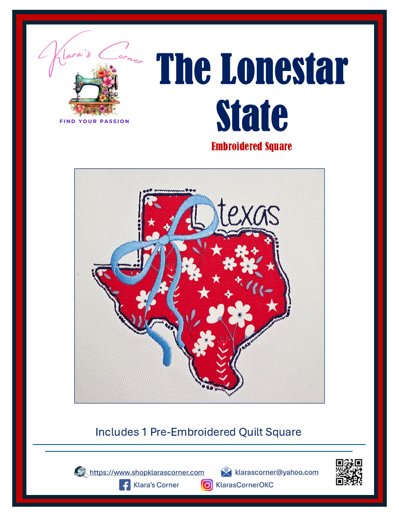 The Lonestar State - Texas State Embroidered Applique
