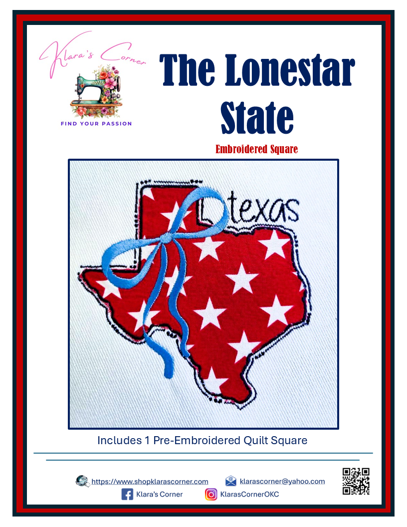 The Lonestar State - Texas State Embroidered Applique