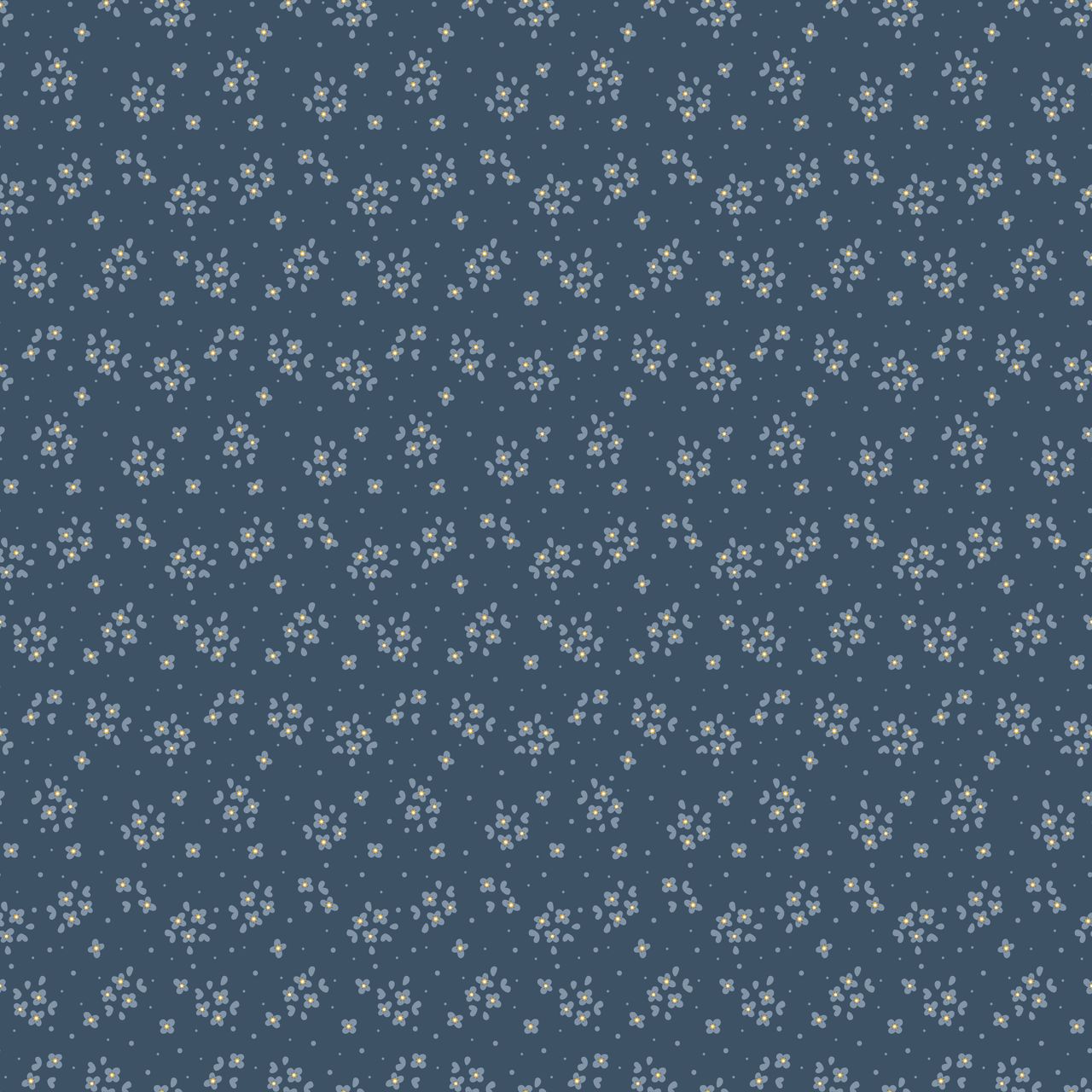 Navy blue fabric with small white floral pattern