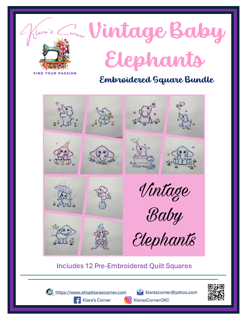 Vintage Baby Elephants Embroidered Bundle