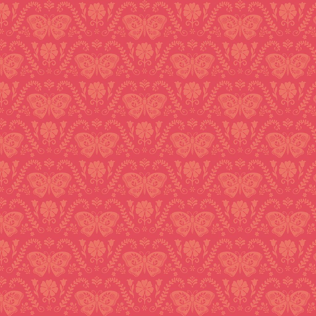 Butterfly and floral pattern on a red background