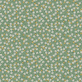 Pattern of small white and yellow flowers on a green background